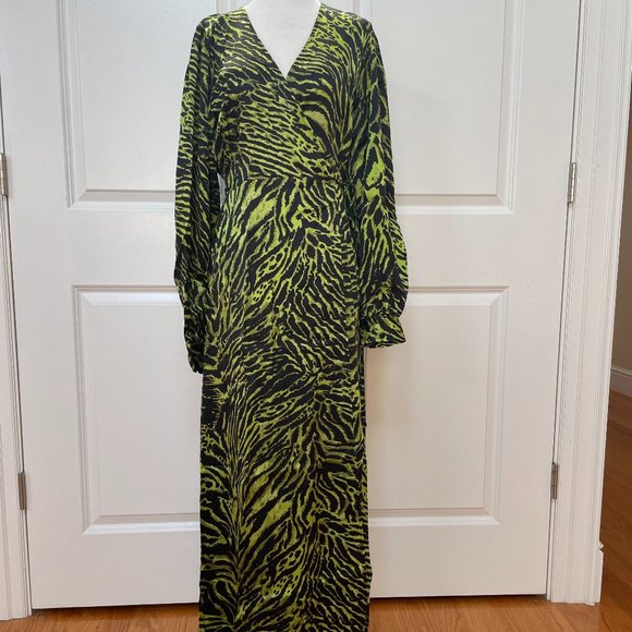 Tiger-print Silk Midi Wrap Dress from GANNI